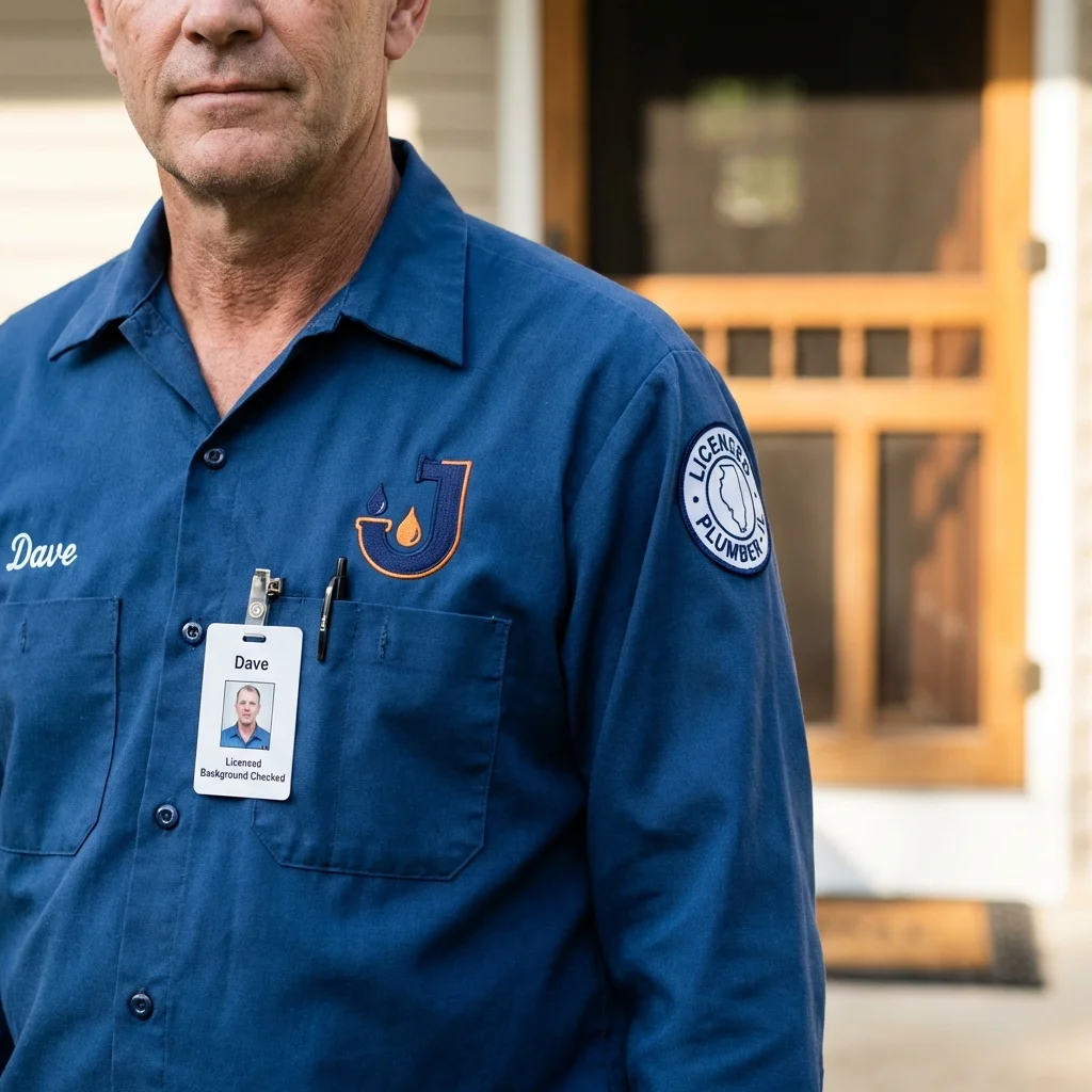 Licensed plumber showing ID badge in Brunswick, ME