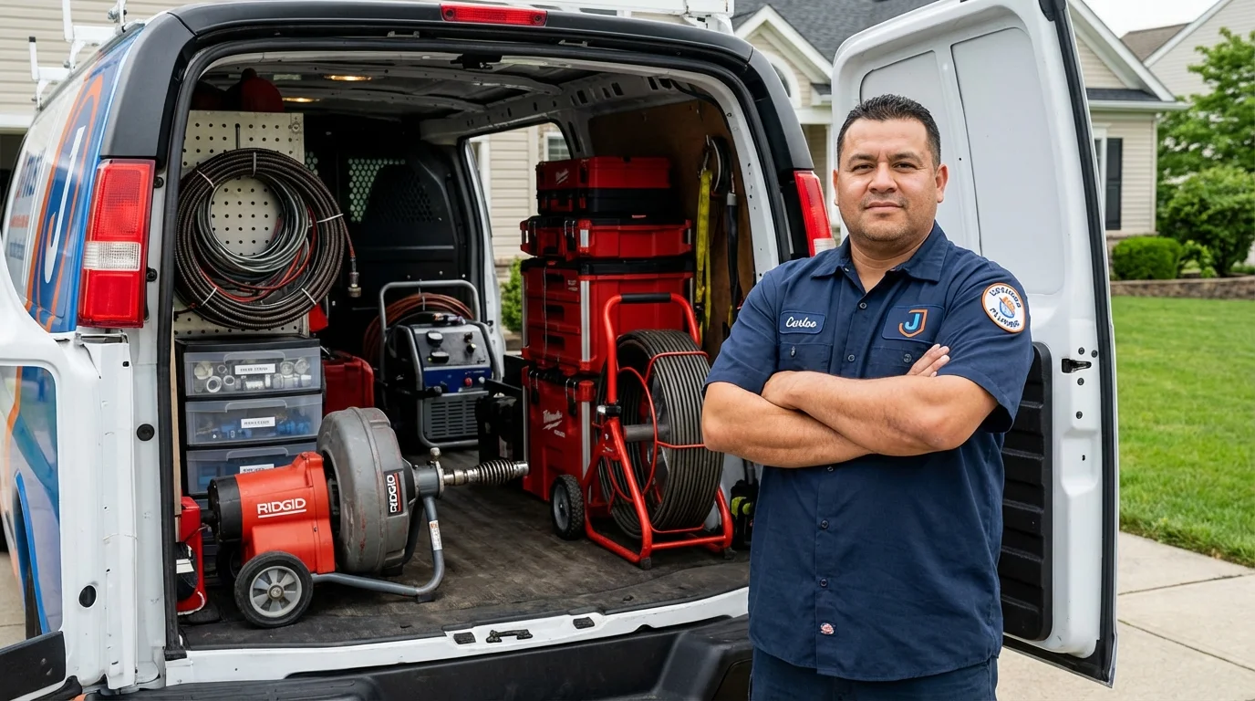 Professional drain cleaning equipment and Johns Plumbing LLC plumber in Brunswick