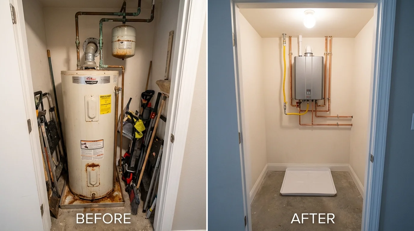 Tank water heater versus wall-mounted tankless unit comparison for Brunswick, ME homeowners